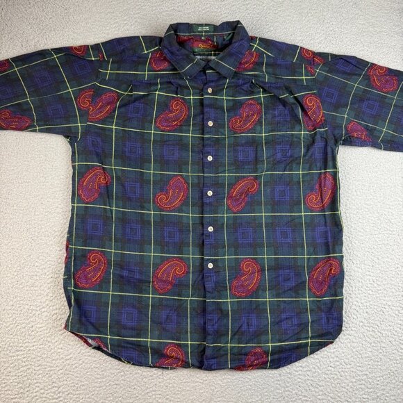 Vintage Mens Extra Large Long Sleeve Button Down Shirt Paisley Patchwork Cotton - Picture 4 of 7